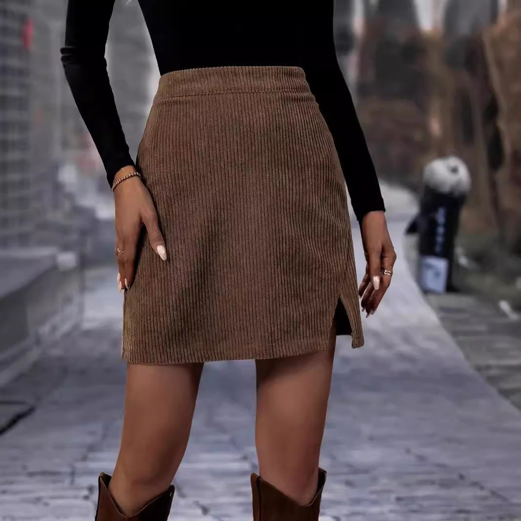 Urban Edge Ribbed Corduroy Split Skirt