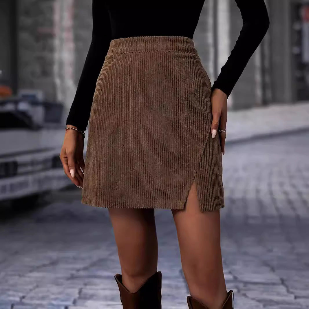 Urban Edge Ribbed Corduroy Split Skirt