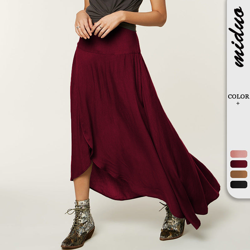 High-grade Irregular Half-length Pure Color Ruffles High Waist Skirt