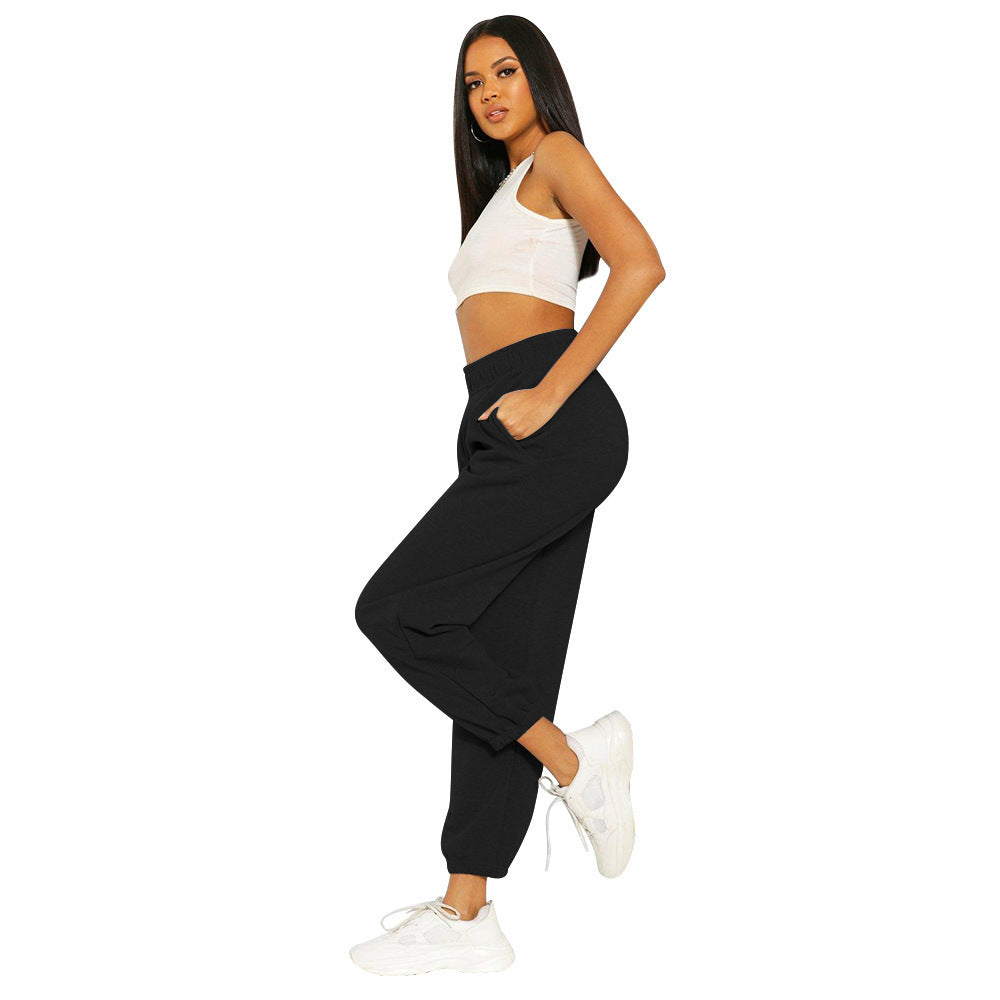 Pure Color High Waist All-match Loose Women's Sports Pants