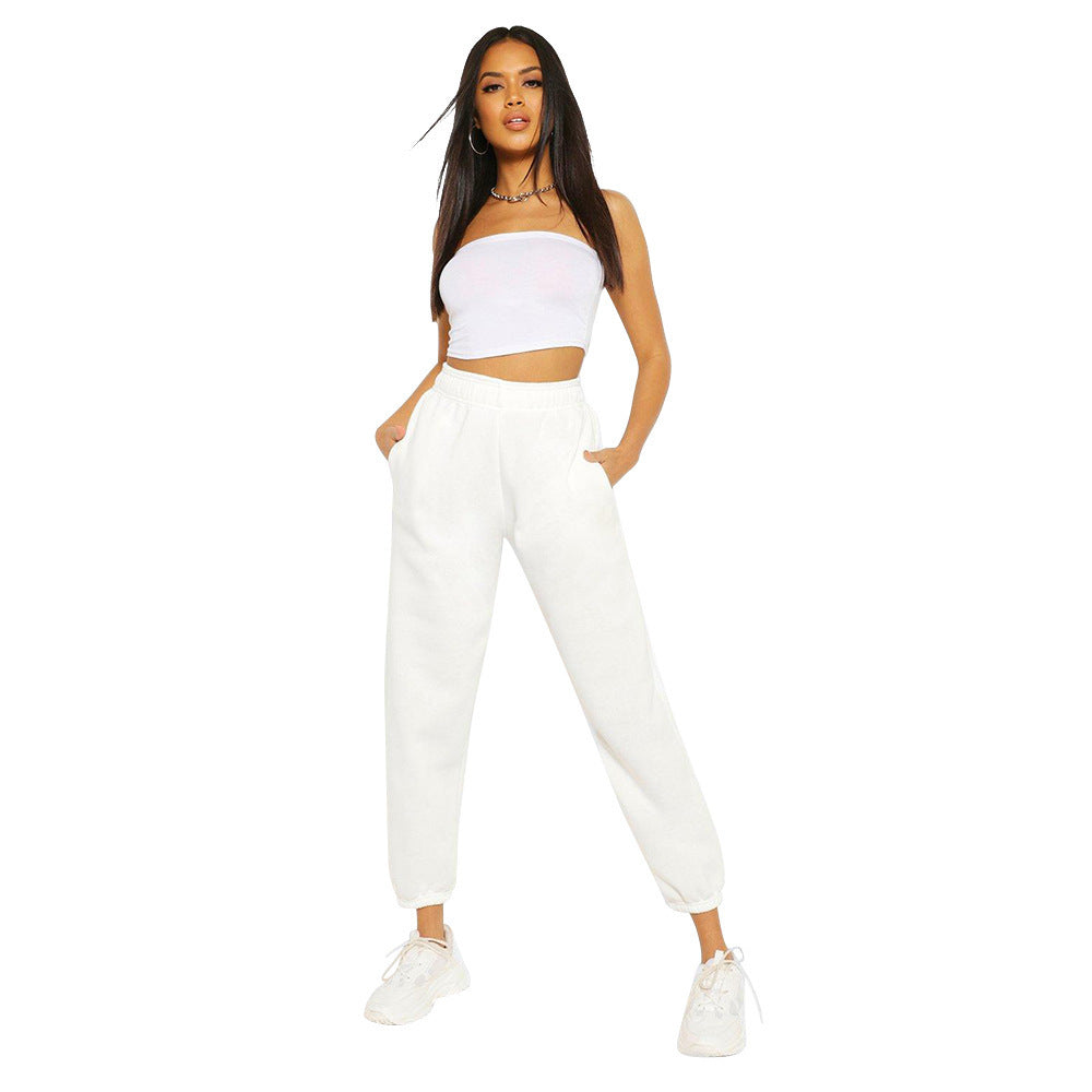 Pure Color High Waist All-match Loose Women's Sports Pants