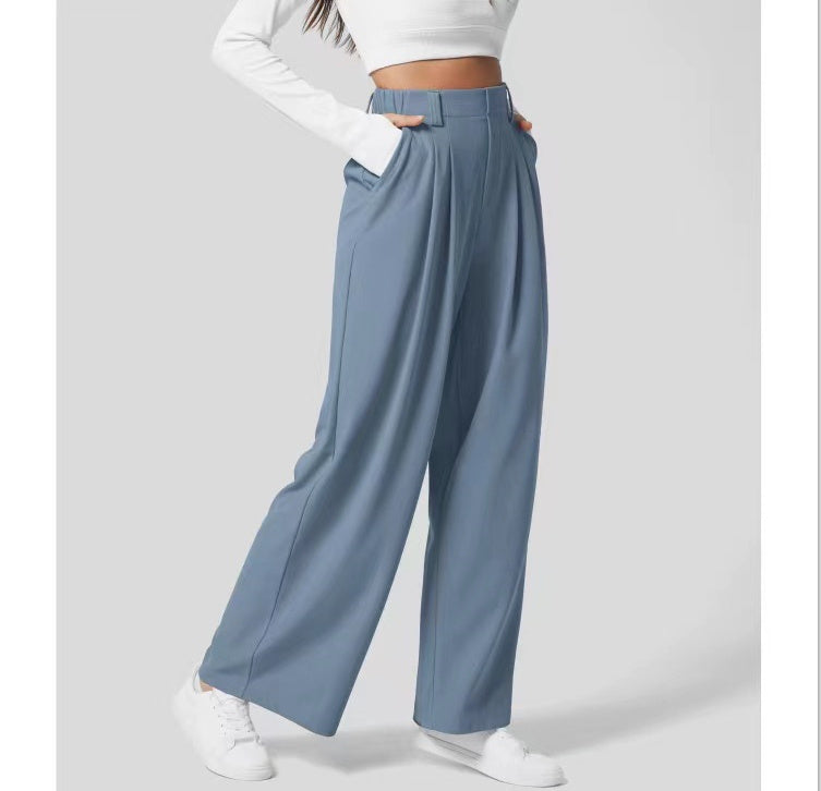High Waist Straight Loose-fit Tappered Trousers Casual Simple