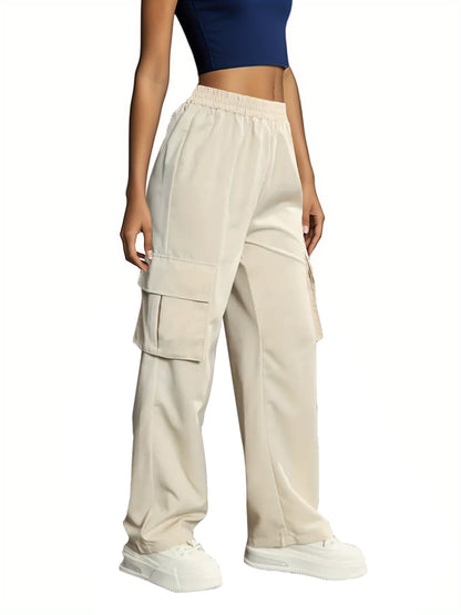 Solid Color High Waist Flip Pocket Overalls For Women