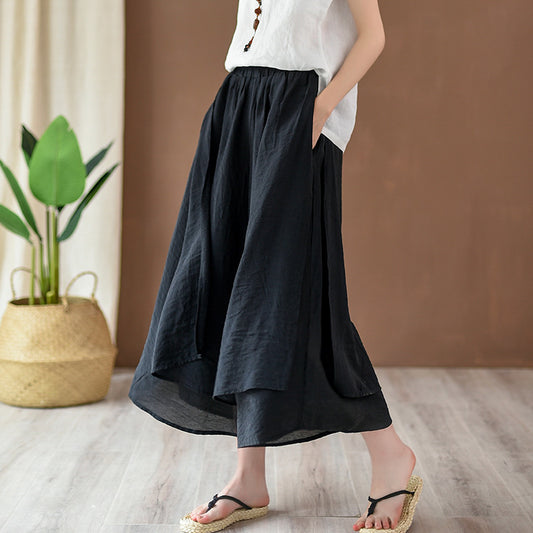 VintageWave Artisan Flow Cropped Wide-Leg Pants