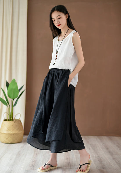 VintageWave Artisan Flow Cropped Wide-Leg Pants