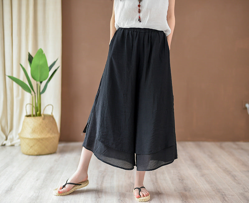 VintageWave Artisan Flow Cropped Wide-Leg Pants