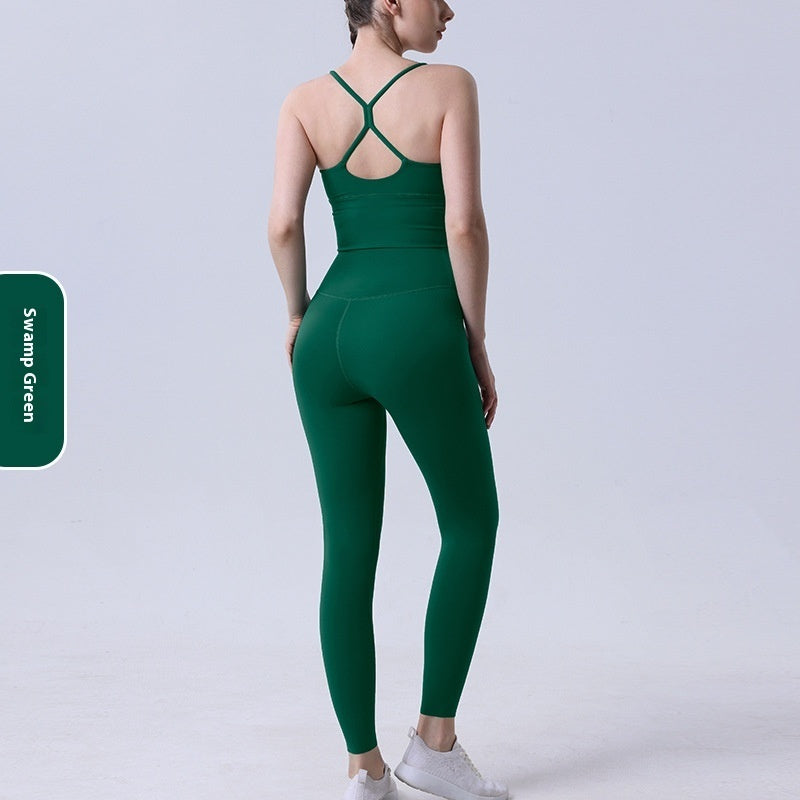 Nude Feel Yoga Clothes Suit Sexy Cross Beauty Back Exercise Bra