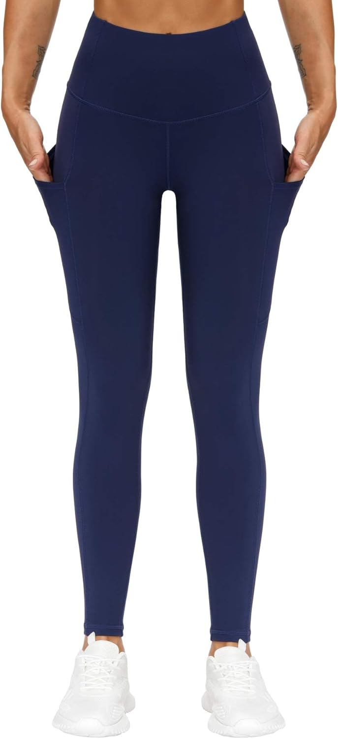 THE GYM PEOPLE Thick High Waist Yoga Pants with Pockets, Tummy Control Workout Running Yoga Leggings for Women