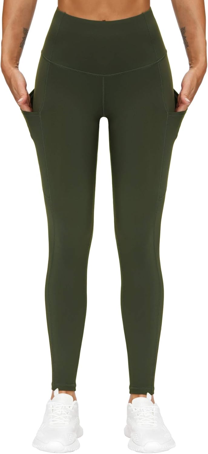 THE GYM PEOPLE Thick High Waist Yoga Pants with Pockets, Tummy Control Workout Running Yoga Leggings for Women