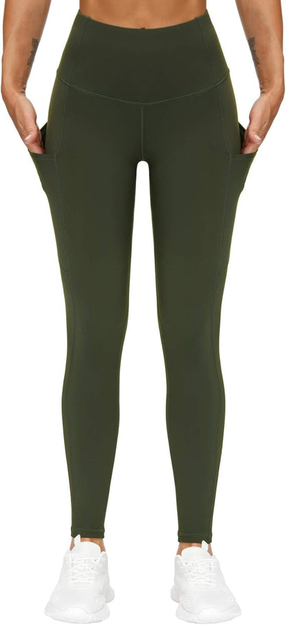 THE GYM PEOPLE Thick High Waist Yoga Pants with Pockets, Tummy Control Workout Running Yoga Leggings for Women