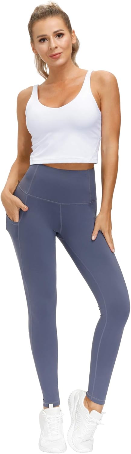 THE GYM PEOPLE Thick High Waist Yoga Pants with Pockets, Tummy Control Workout Running Yoga Leggings for Women