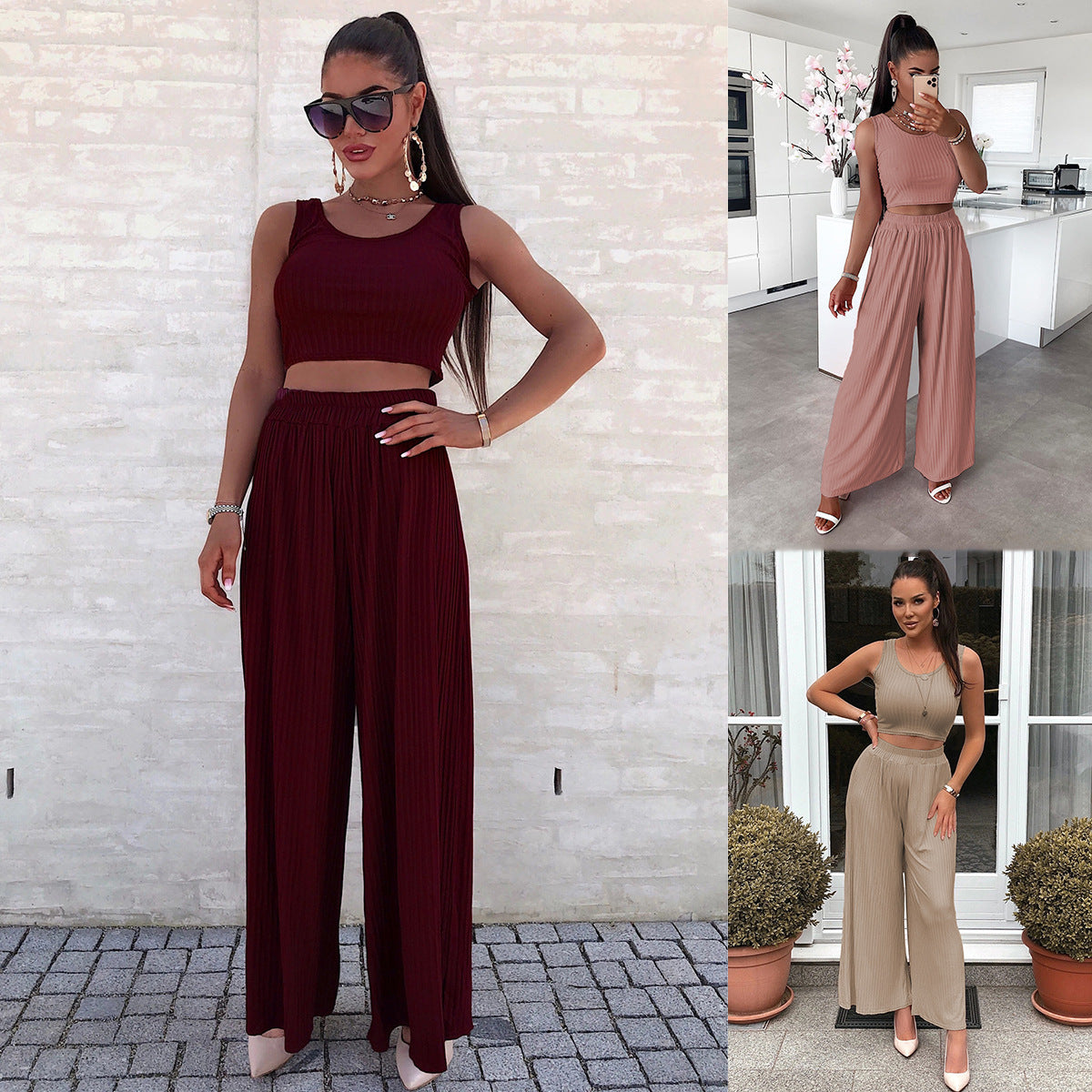 New Vest Wide Leg Pants Suit Large Quantity In Stock
