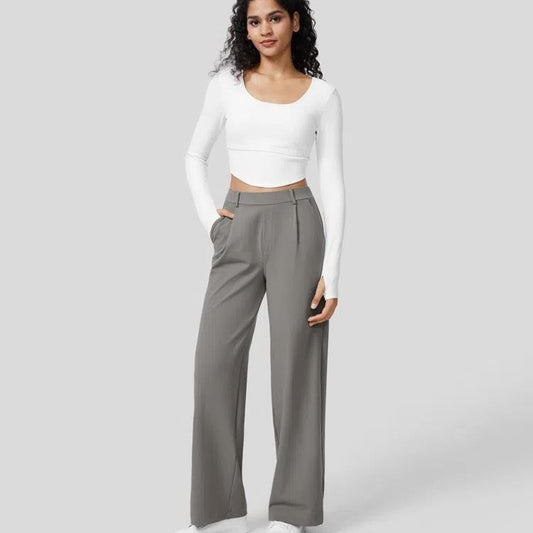 European And American High Waist Pocket Cropped Straight Pants