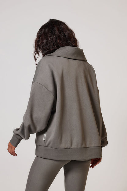 VerdantVibe Organic AllSeason Oversized Quarter-Zip Sweatshirt - Slate Green