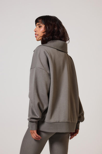 VerdantVibe Organic AllSeason Oversized Quarter-Zip Sweatshirt - Slate Green