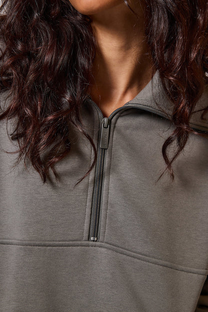 VerdantVibe Organic AllSeason Oversized Quarter-Zip Sweatshirt - Slate Green