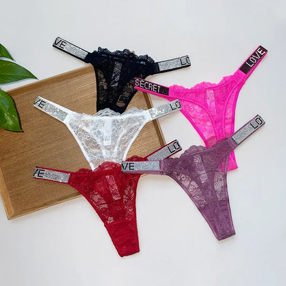 Velora “LOVE” Crystal Lace G-String