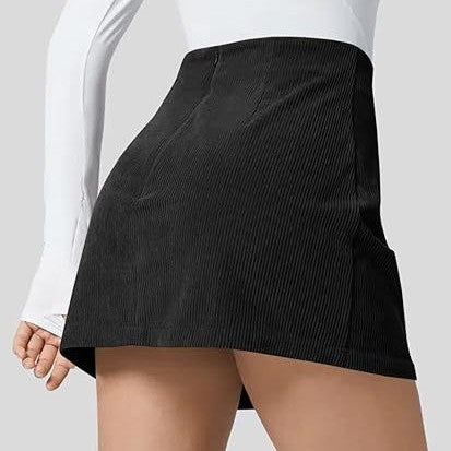 AutumnCrest Corduroy High-Waist A-Line Zipper-Detail Skirt