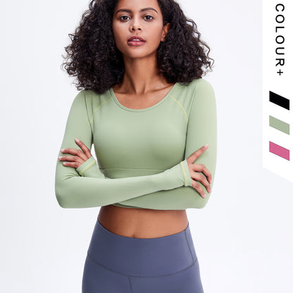 European And American Halter High Stretch Tight-fitting Solid Color Yoga Wear Long Sleeve Yoga Top Women