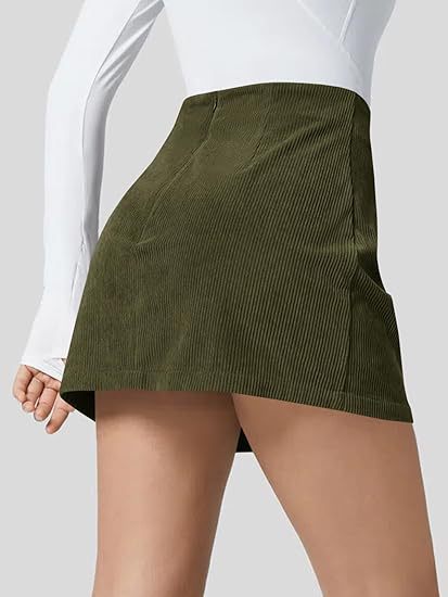 AutumnCrest Corduroy High-Waist A-Line Zipper-Detail Skirt