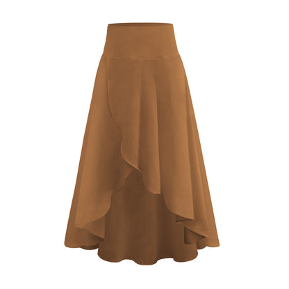 High-grade Irregular Half-length Pure Color Ruffles High Waist Skirt