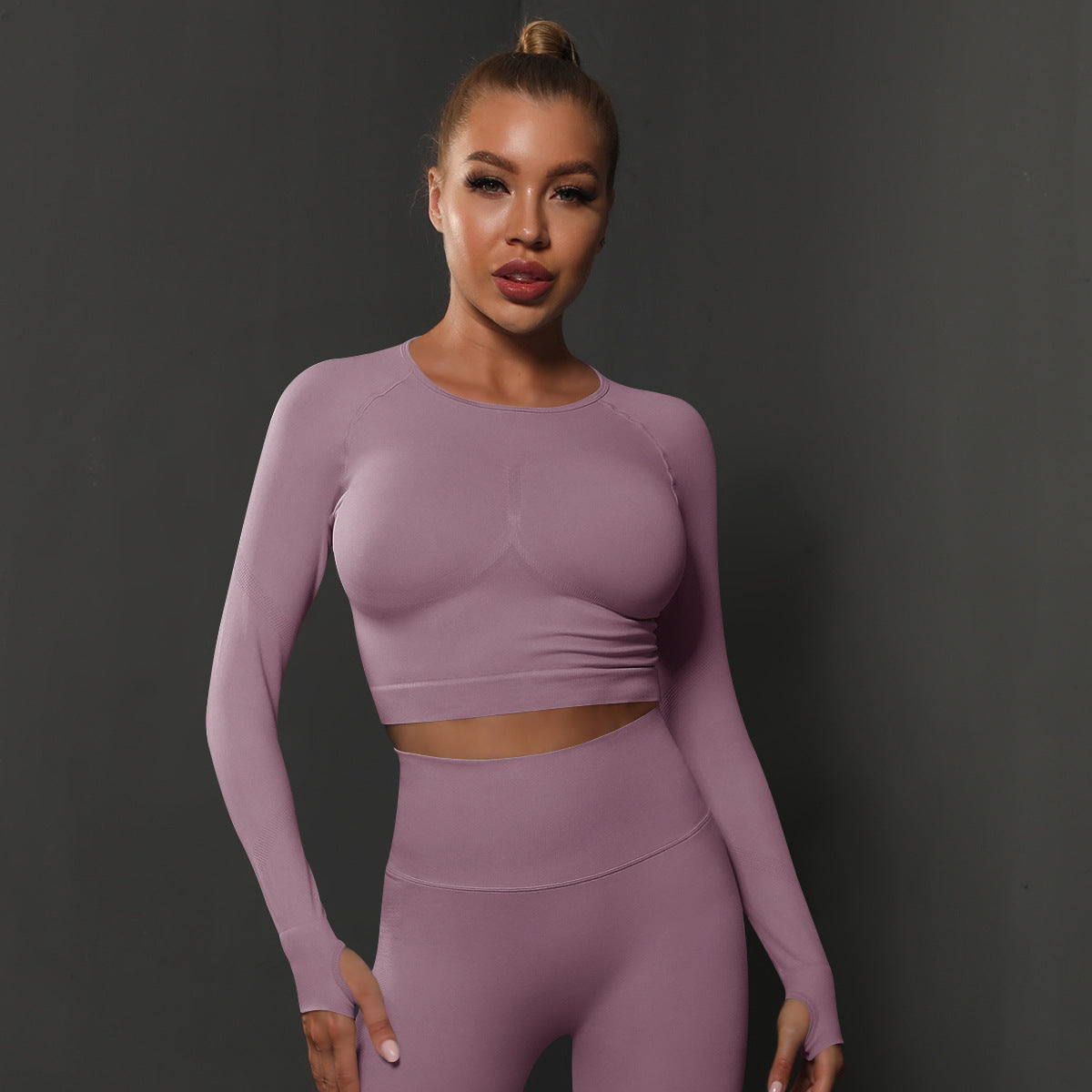 Seamless Knitted Solid Color Peach Tight Top