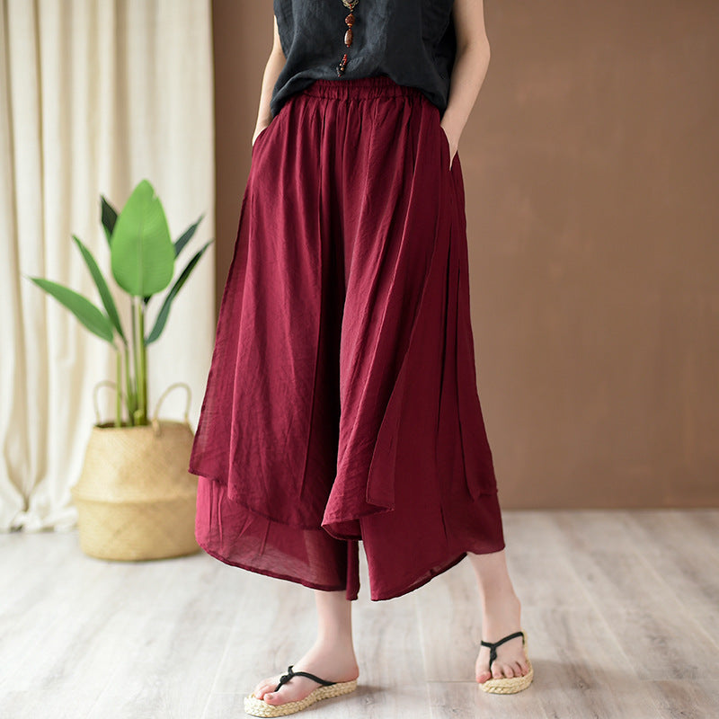 VintageWave Artisan Flow Cropped Wide-Leg Pants