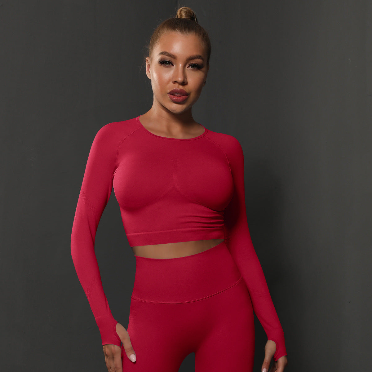 Seamless Knitted Solid Color Peach Tight Top