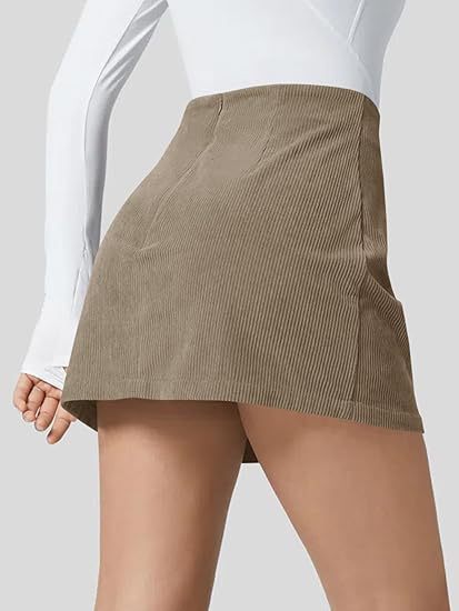 AutumnCrest Corduroy High-Waist A-Line Zipper-Detail Skirt