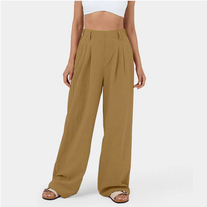 High Waist Straight Loose-fit Tappered Trousers Casual Simple