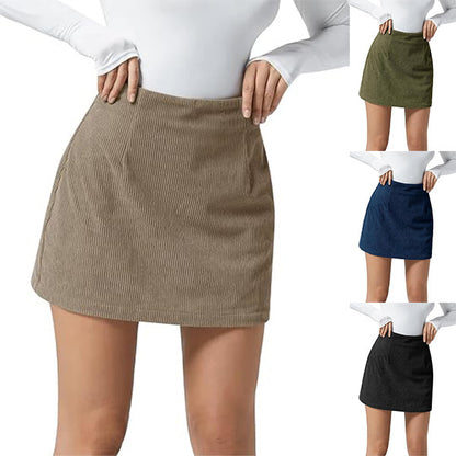 AutumnCrest Corduroy High-Waist A-Line Zipper-Detail Skirt