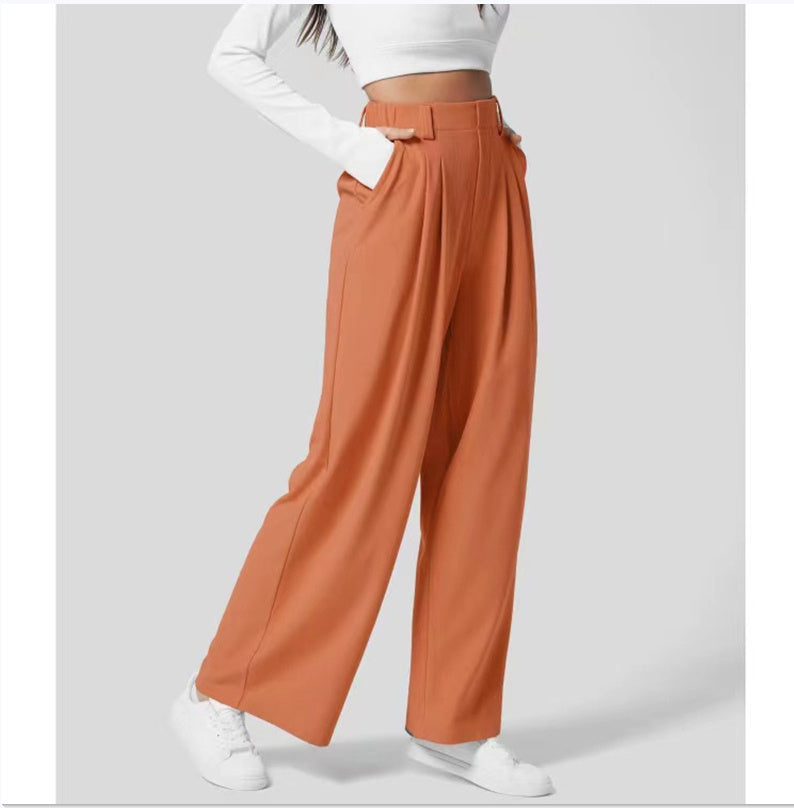 High Waist Straight Loose-fit Tappered Trousers Casual Simple