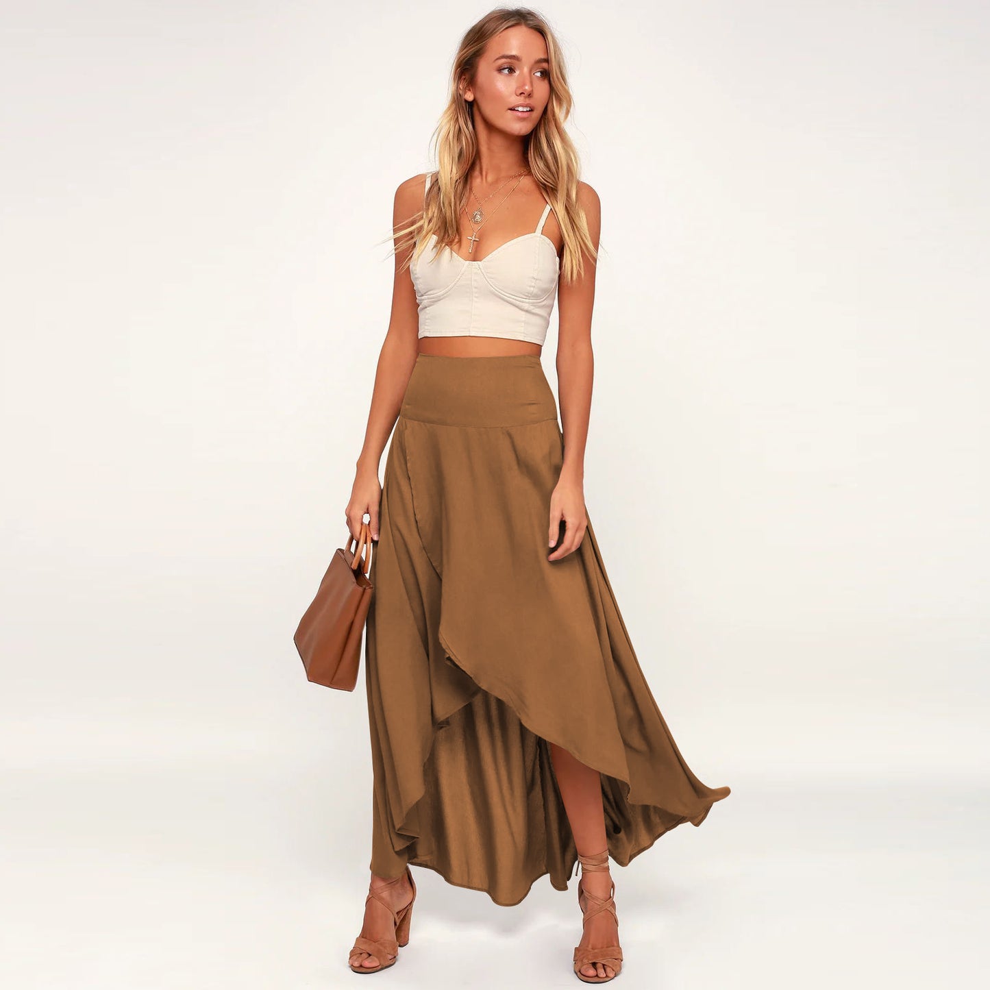 High-grade Irregular Half-length Pure Color Ruffles High Waist Skirt